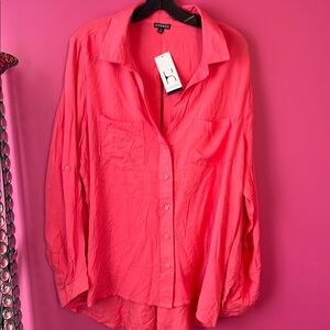 Bright coral button down blouse